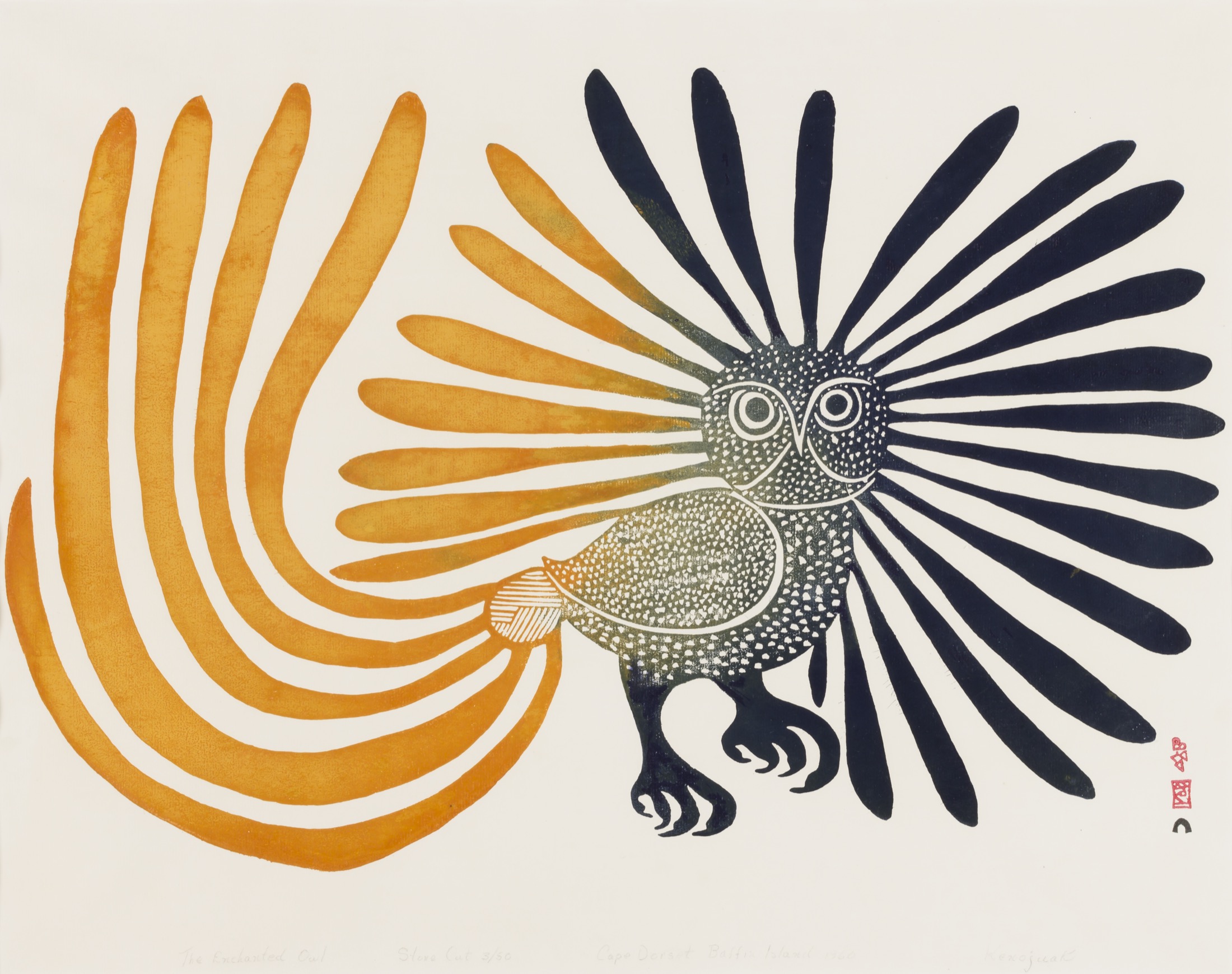 Kenojuak Ashevak, The Enchanted Owl, 1960, stonecut. Power Family Collection, Philip (AB ‘60, Regent ‘87–’98) and Kathy Power. Reproduced with the permission of Dorset Fine Arts. Photography: Charlie Edwards