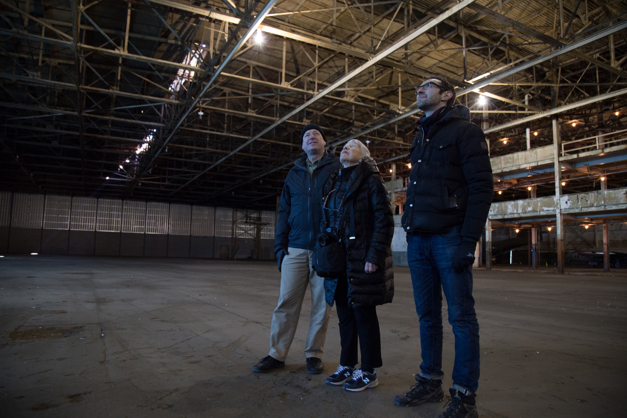 Ruben and her collaborators, Steven Hartke and Seth Bernstein, in the Willow Run factory.