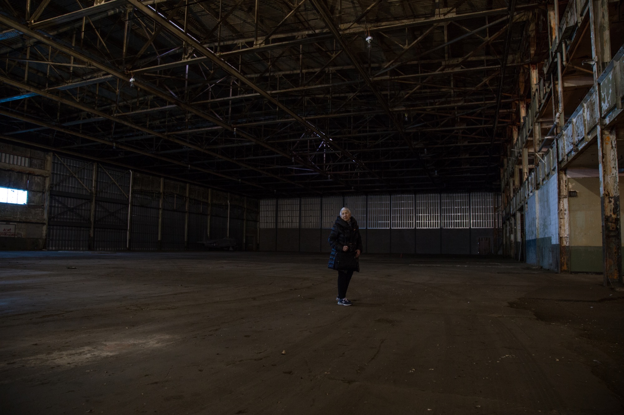 Willow Run's interior is so large that Ruben almost blends into its immensity.