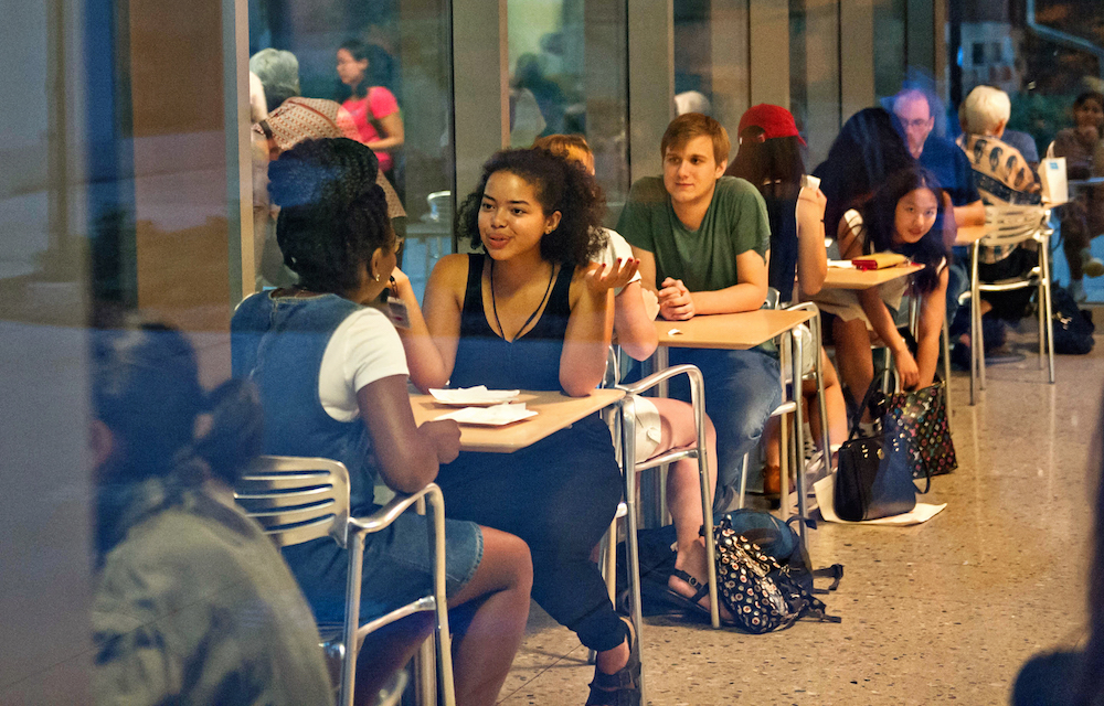 UMMA visitors sit in the Commons during the September 2016 After Hours event.