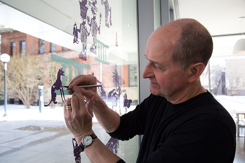 Jim Cogswell installs 'Cosmogonic Tattoos' inside the UMMA Commons.