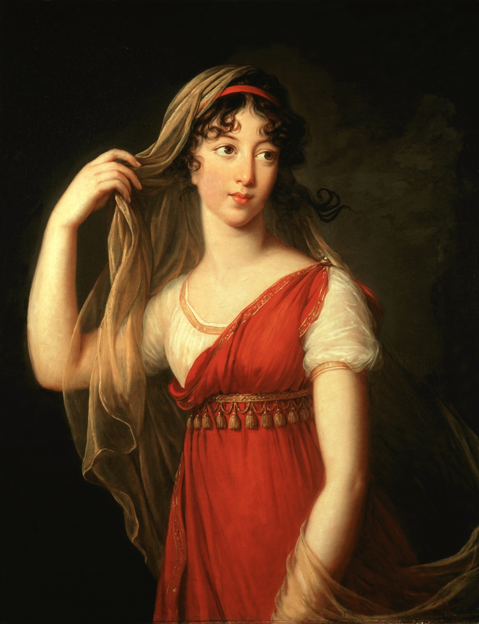 Elisabeth Louise Vigée Le Brun, "Portrait of a Young Lady, possibly Charlotte Dillon, with Red Stole and Veil," 1803, oil on canvas. Collection of Trish Turner and Thomas McConnell © Sotheby’s / akg-images