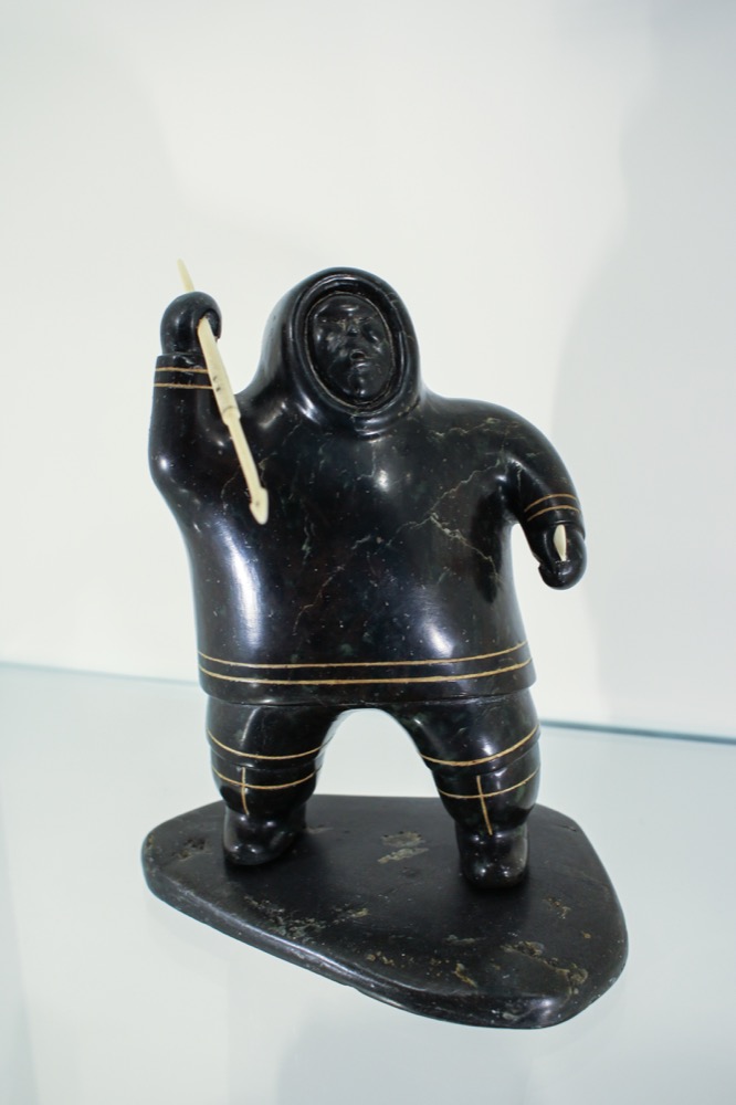 Akeeaktashuk (1898-1954 Inukjuak), Standing Hunter, ca. 1953, stone, inlay, ivory