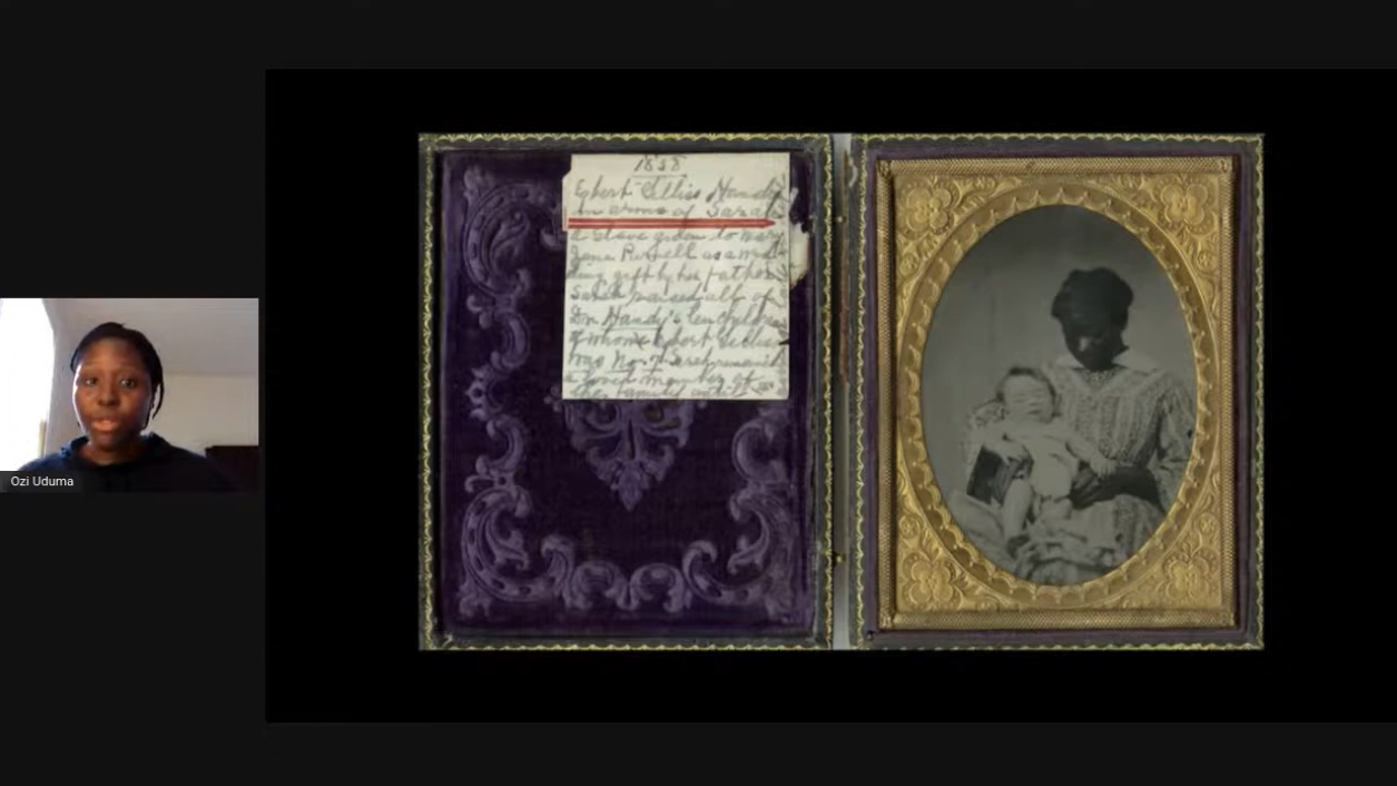 Ozi Uduma speaking during a recent virtual tour, entitled “Articulations of Blackness, Black Life, and Black History in University of Michigan Museum of Art’s Collections”.
